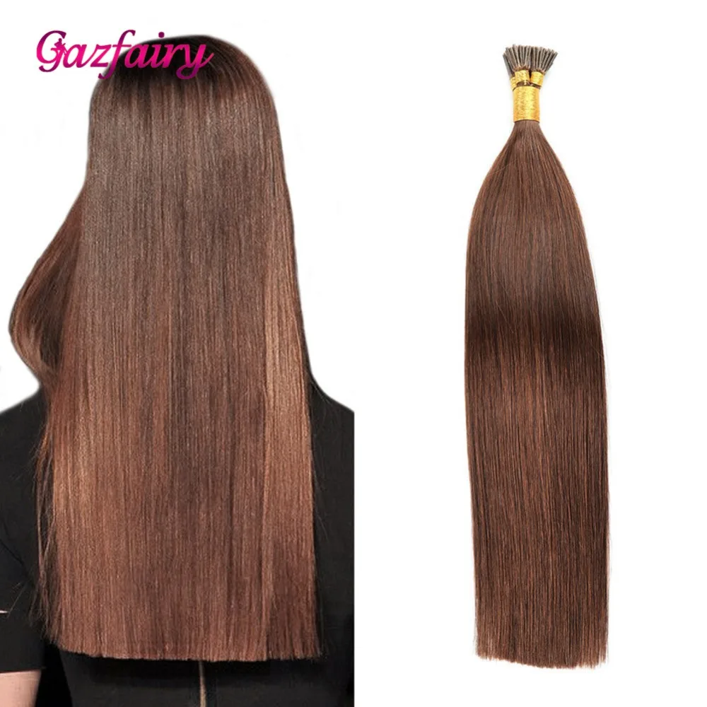 Gazfairy I Tip Hair Remy человеческие волосы Предварительно Связанные I Tip для наращивания натуральный цвет 20 ''1 г/локон 50-100 г Remy Fusion Человеческие Волосы Кератин