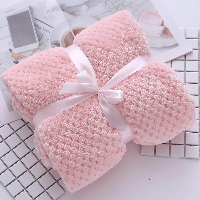 

Candy Coral Fleece Home Warmer Blanket Coverlet Sofa Plaid Bedspread Journey Trip Quilt Gift Comforter