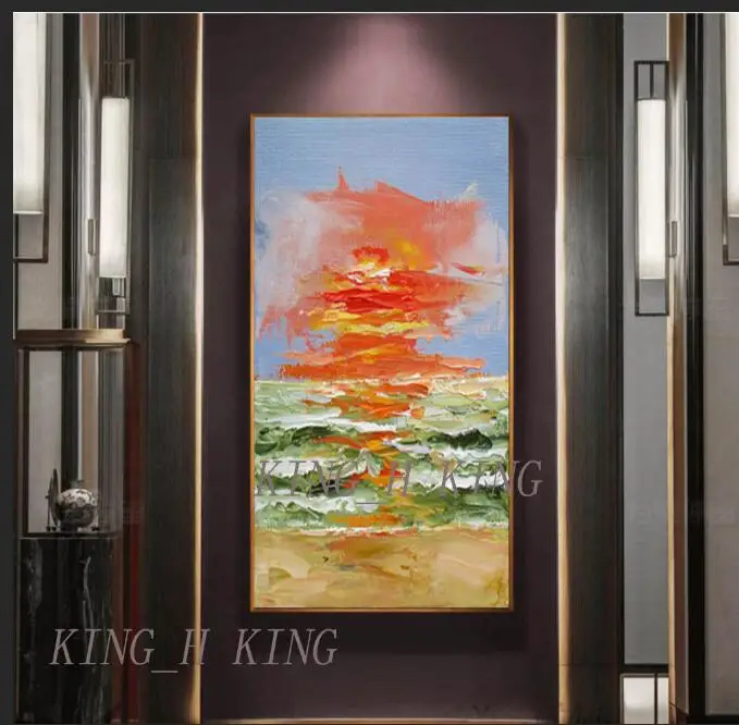 KING2 Ручная раскрашенные обои пейзаж стены художественный плакат на холсте Живопись С восходом солнца Фото Гостиная Украшение дома без рамки - Цвет: KING2
