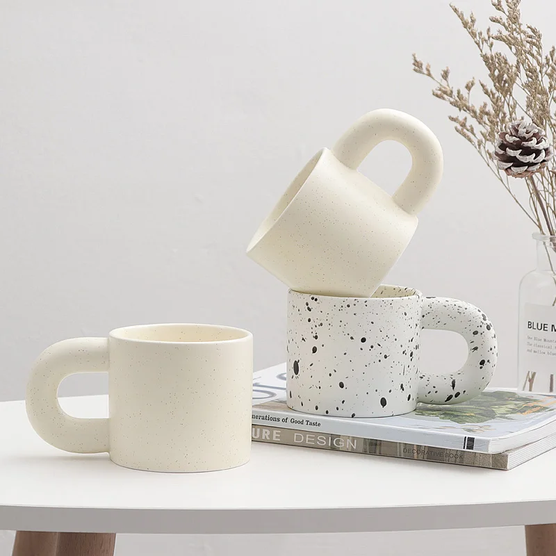 

Nordic Splash-ink White Fat Handle Mugs Good Quality Ceramic Coffee Mug Personalized Tea Milk Water Cups Drinkware Unique Gift