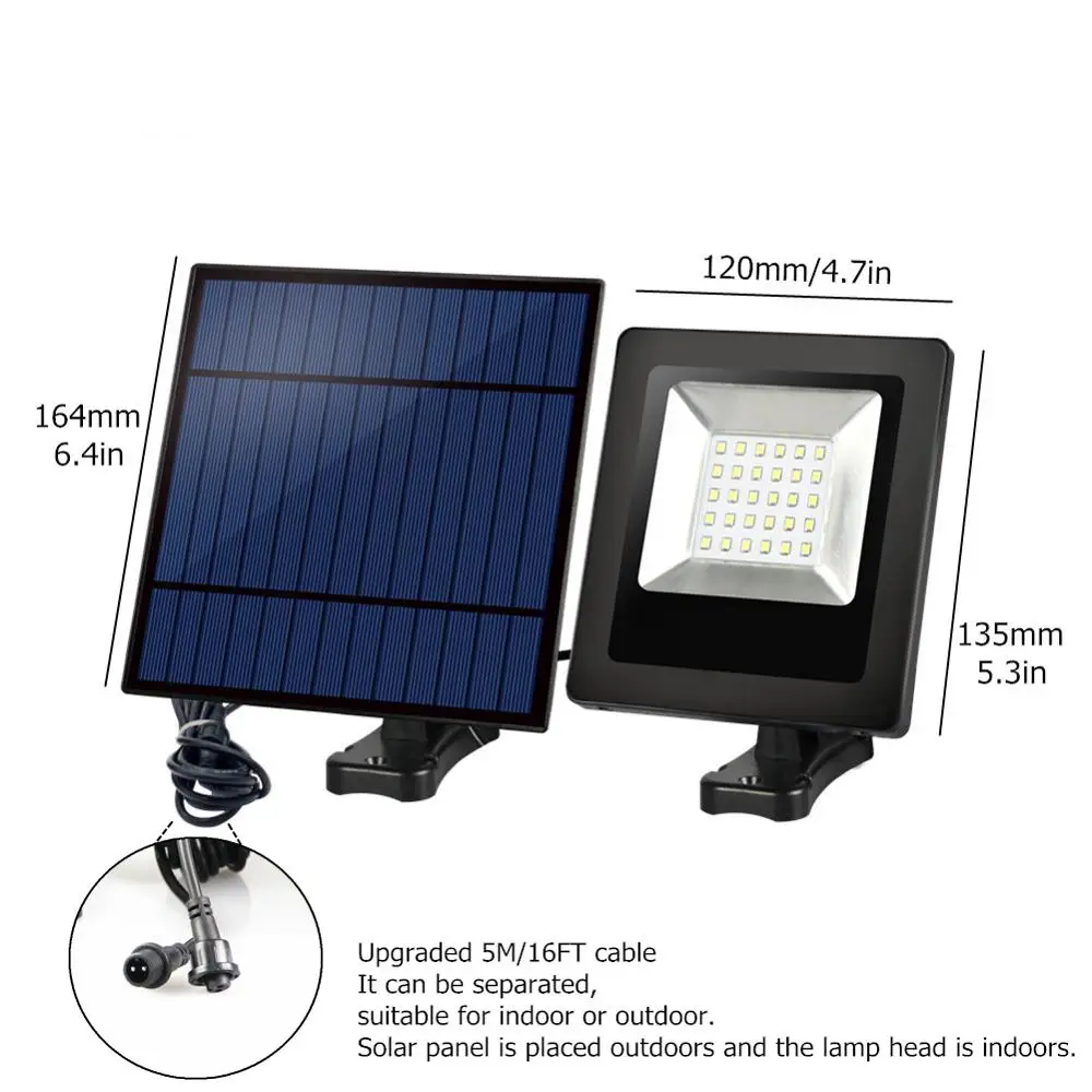 Outdoor Indoor Solar Light LED With Separable Solar Panel 16FT Cord Floodlight Solar Lamp Garden Wall Underground Solar Lighting