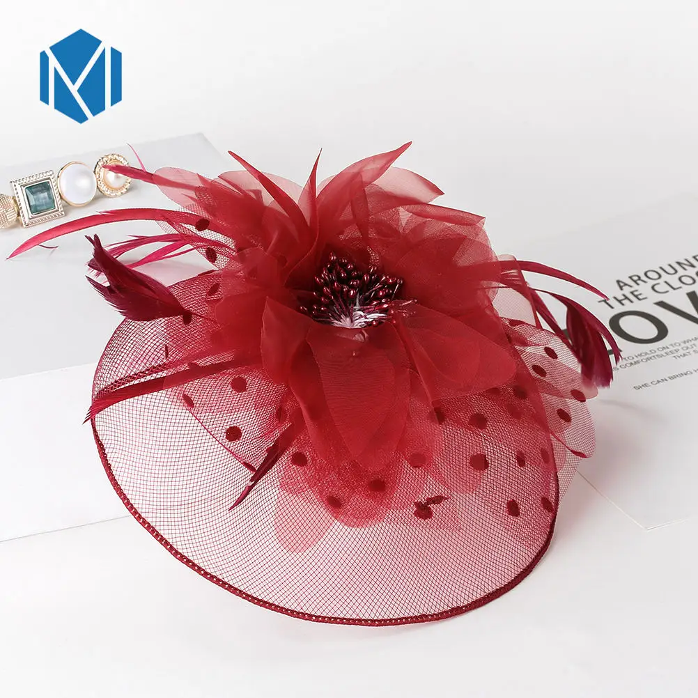 Wine Red Barrettes Новинка, Женская шикарная шляпа-чародей, Коктейльная Свадебная вечеринка, церковный головной убор, модный головной убор, причудливые заколки для волос с перьями, аксессуары - Цвет: Wine Red Barrettes