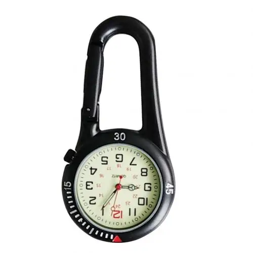 Черный watch Outdoor Mini Round Dial Arabic Numbers Quartz Analog Clip Carabiner Hook watch/watch - Цвет: Черный
