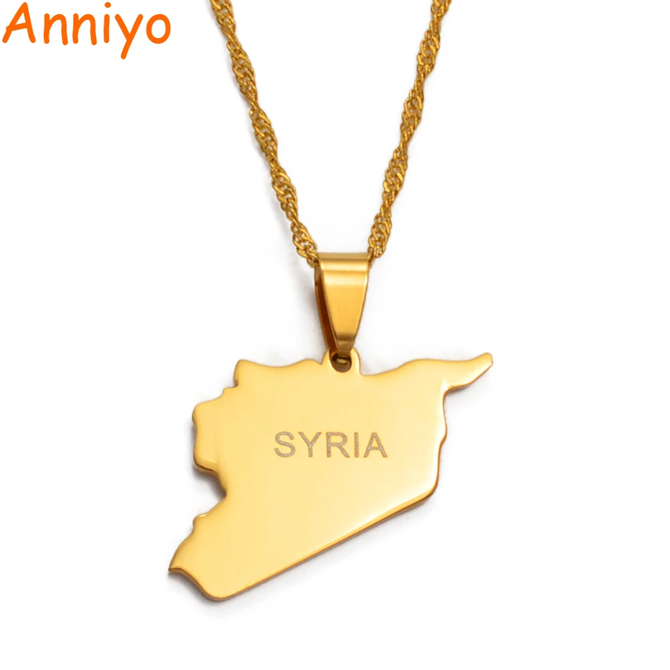 Anniyo syriya, ожерелья с картой, золотого цвета, подвески, ожерелья с подвесками, ювелирные изделия для Syrians, Ближний Восток#007321