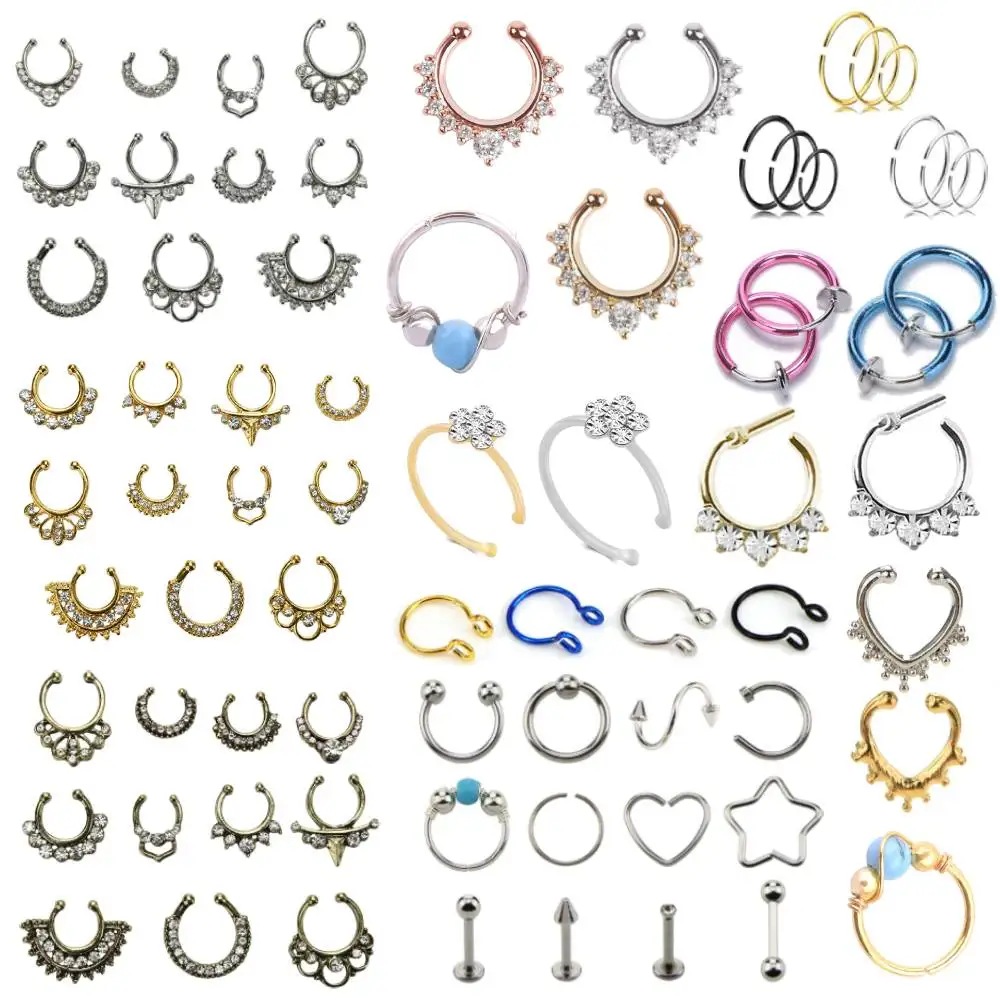 Кольца в нос с несколькими стилями серебряное/золотое/черное украшение из