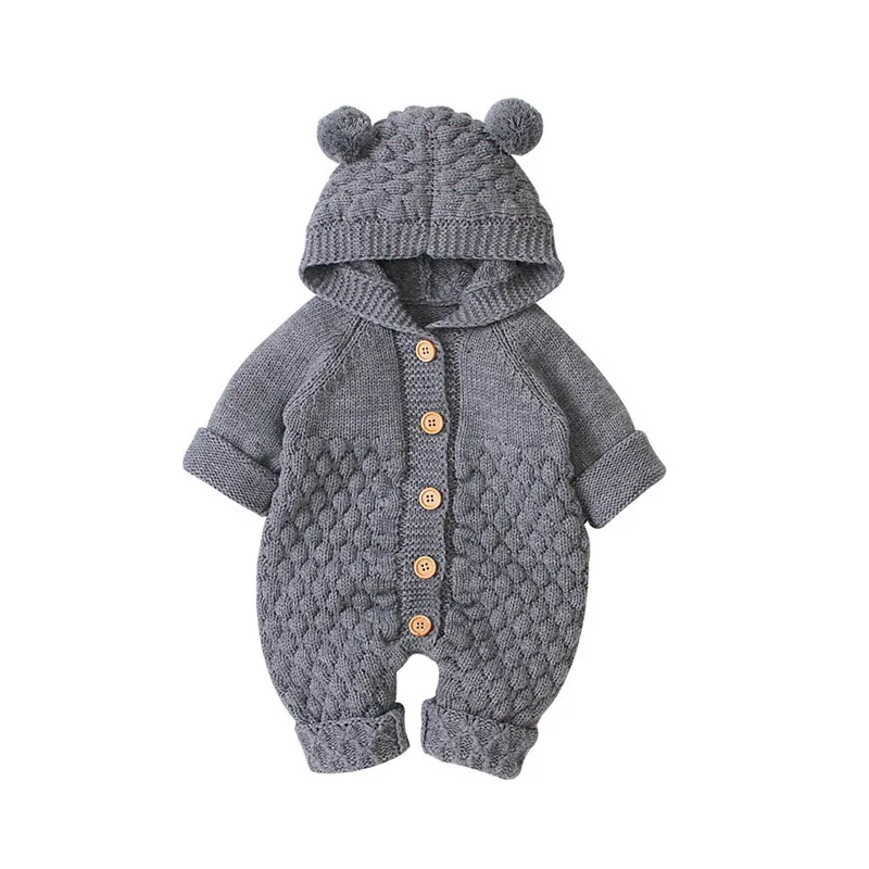 Детская одежда для новорожденных девочек и мальчиков, зимнее теплое пальто трикотажные изделия с капюшоном, комбинезон#4S11 - Цвет: Серый