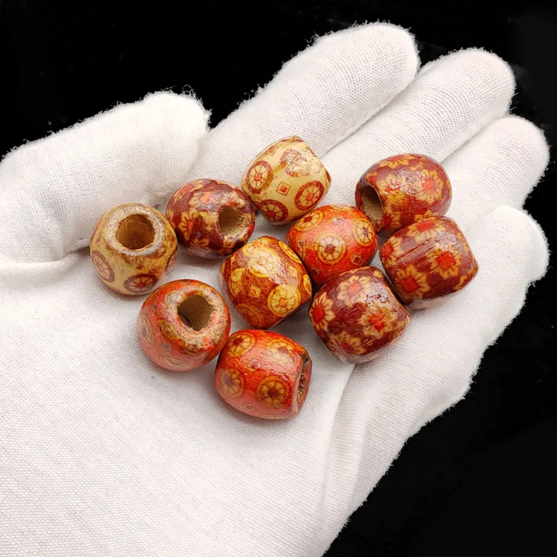 10~100pcs Painted Wooden Beads Spacer Round Big Hole Wood Beads For Jewelry Making Fit Charm Bracelet DIY Findings 9*10/16*17mm