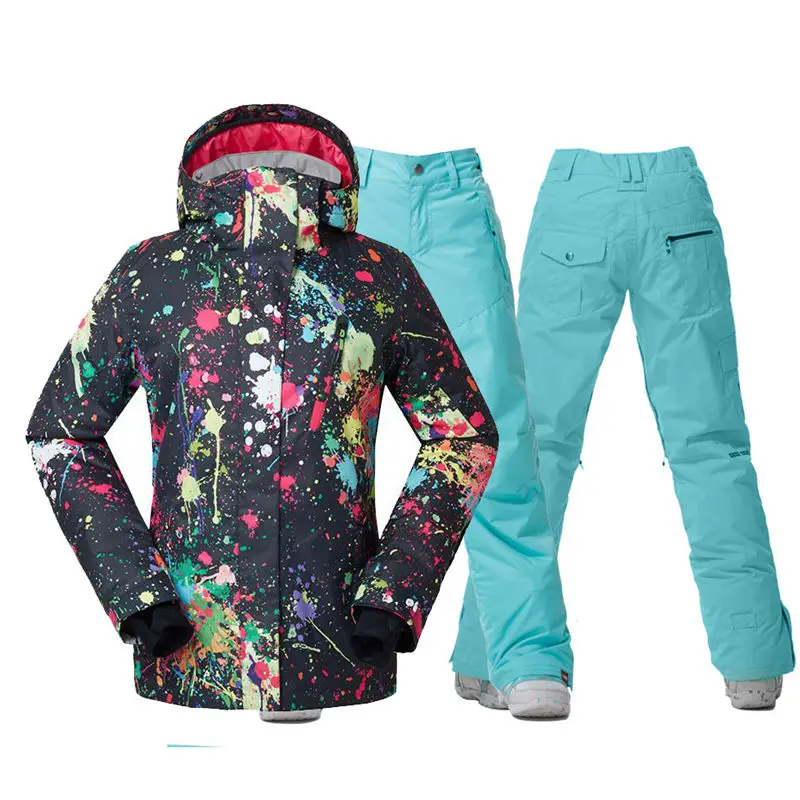 GS черный женский зимний костюм Спортивная одежда для улицы одежда для занятий сноубордингом комплекты 10K водонепроницаемый ветрозащитный костюм зимняя куртка и лыжные брюки