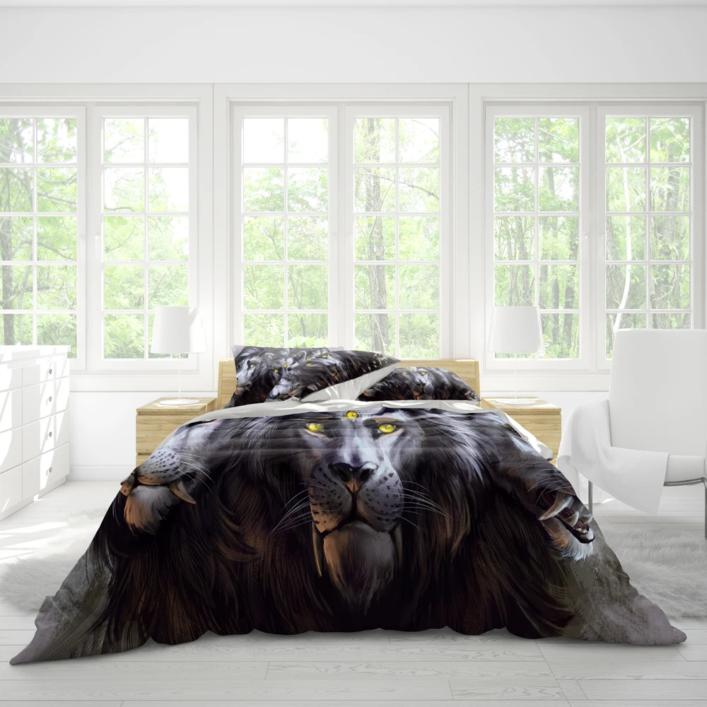 

Teenage double bed comfort quilt cover 220cmx259cm bedding lion pattern pillowcase three-piece set, multiple sizes and specifica