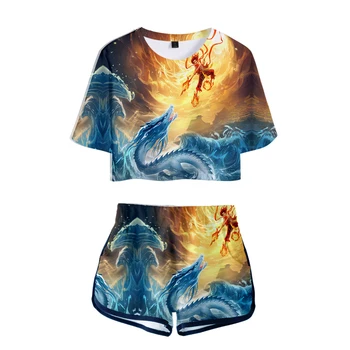 

NE ZHA Cartoon Women's Tracksuit Clothes Set 2 Piece 2019 Summer Harajuku Crop Tops + Shorts Pants Outfit Plus Size Wholesale