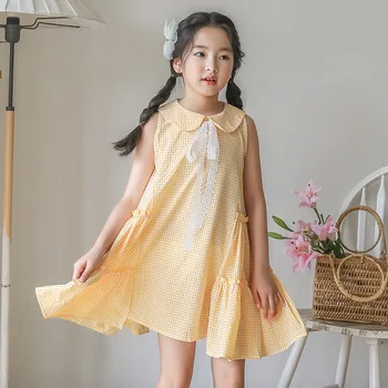 

2020 Summer Dress Sleeveless Kids Princess Dresses For Girls Kids Dresses Girl Plaid Costume 4 6 8 10 12 Y Children Clothing