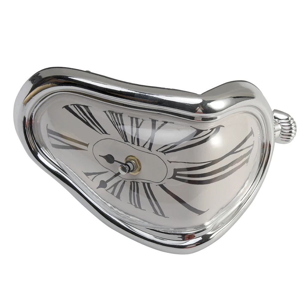 Plastic Battery Operated Living Room Dali Style Quartz Surreal Melting Bedroom Silver Distorted Decorative Wall Clock | Дом и сад