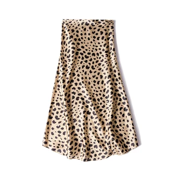 

Women Silk Leopard Print Maxi Skirt Ladies High Waisted Summer Long Skirts Fashion Leopard skirts womens