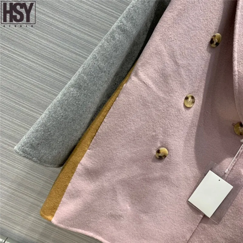 【HSY】 Осень Зима Новое Женское пальто Лотос карамель лоскутное классический двубортный силуэт стиль ручной работы шерстяное пальто