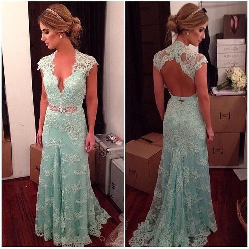 

Modest Prom gown with Cap Sleeves Long Lace vestido para formatura Backless Special Occasion mother of the bride dresses