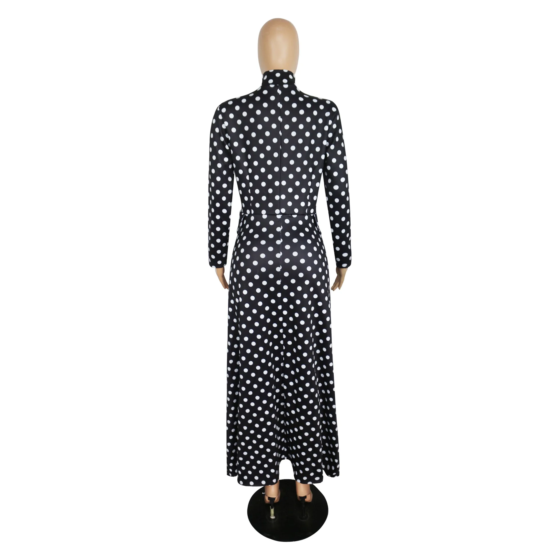 Spring And Summer New Style Hot Selling Long Sleeve High Collar Slim Fit Zipper Long Skirts Fake Pocket Irregular Dress