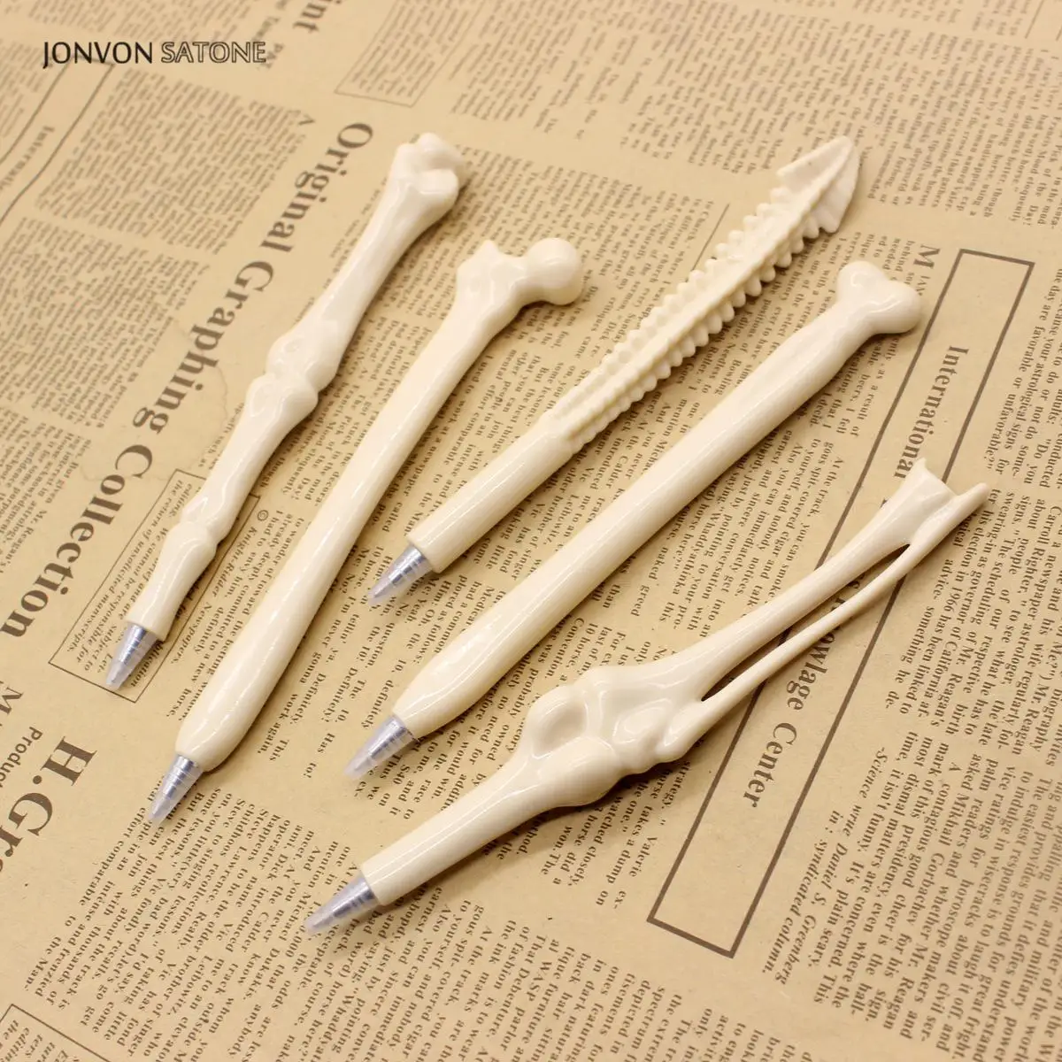 Jonvon Satone 100 Pcs Wholesale Bone Pen Ball Pens Monster Toy Ballpoint Pen Stationery School Supplies Office Accessories Stylo