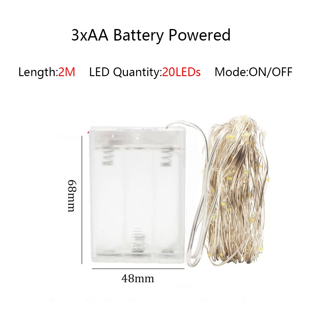 2m 3A Battery 1 м/2 м/5 м/10 м гирлянда светильник s Рождественский светильник для украшения деревьев гирлянда Рождественский Декор проволока гирлянда Веселый Рождественский Декор новогодние подарки - Цвет: 2m 3A Battery