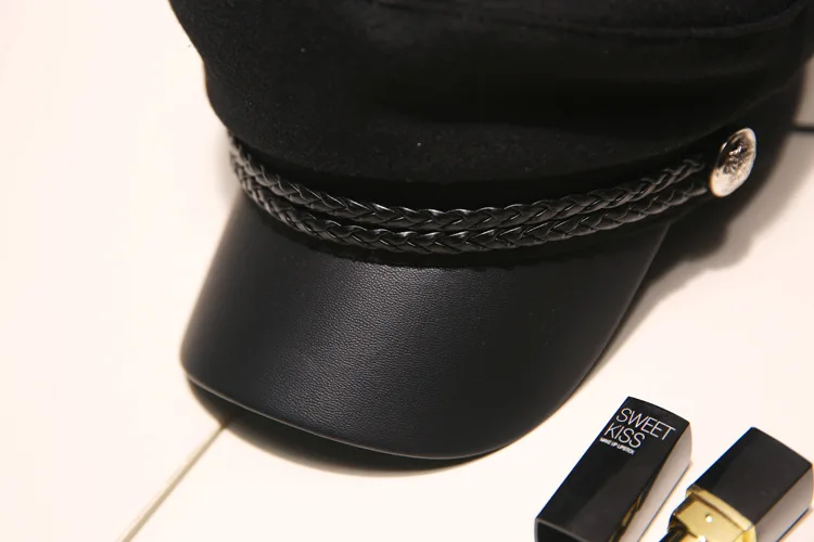 Модная шапка унисекс из искусственной кожи в стиле милитари, Осенние шляпы матроса для женщин и мужчин, черный серый плоский верх, женская кепка для путешествий, Кепка Капитана