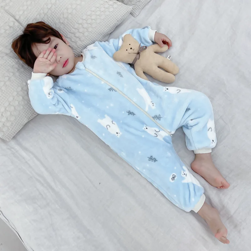 1 to 5 Years Winter Flannel Childrens Pajamas Sleeping Bags Rompers for Boys and Girls One-piece Suits for Home Wear big baby nightgown Sleepwear & Robes
