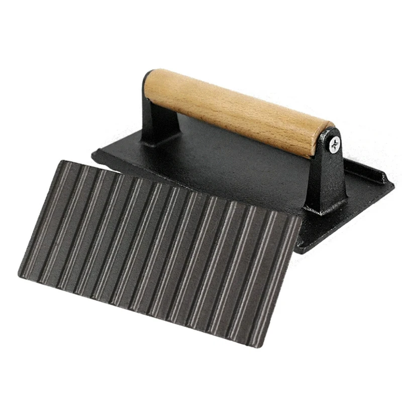 BBQ Tool Cast Iron Wooden Handle Steak Meat Press Grill Barbecue Pressure Plate