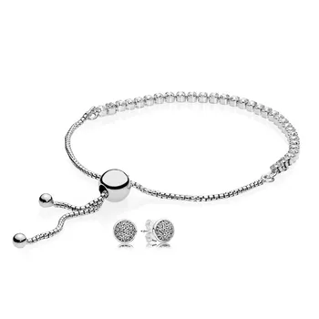 

NEW 925 Sterling silver Sparkling Droplets Bracelet and Earring Gift Set fit DIY Original charm Bracelets jewels A Set