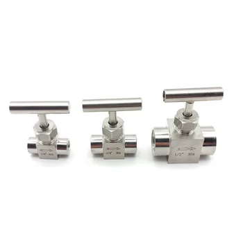 

304 Stainless Steel 1/8" 1/4" 1/2" BSP Female Thread Two 2 Way Pipe Fitting High Pressure Shut Off Needle Valve