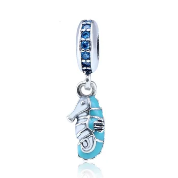 

Tropical Seahorse Dangle Charm fit Pandora Bracelet Bangle Girl Gift Blue Enamel Authentic S925 Sterling Silver DIY Jewelry
