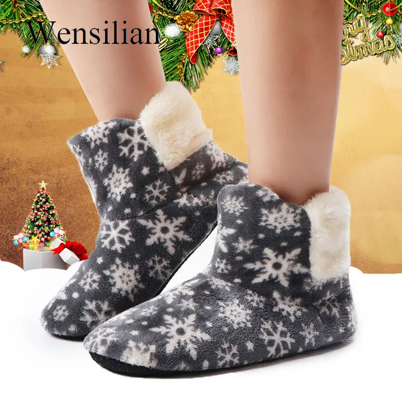 Домашние женские тапочки; Домашние меховые шлепанцы; пушистые Вьетнамки; женская зимняя обувь со снежинками; Рождественская Дамская обувь; Femme