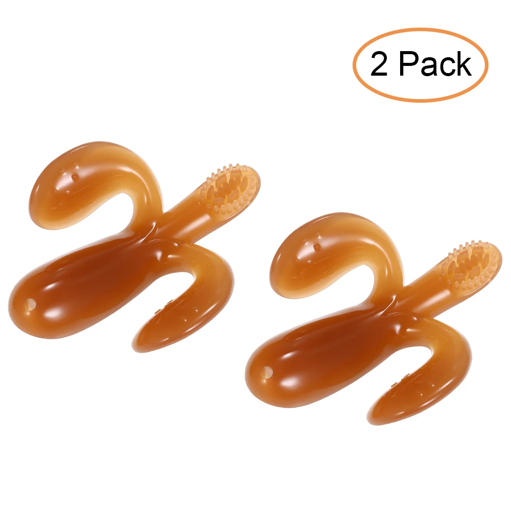 2pack 2 шт детская учебная зубная щетка и прорезыватель с нано серебряным мягким силиконовым мультяшным дизайном жидкий силикон для младенцев - Цвет: 2pack