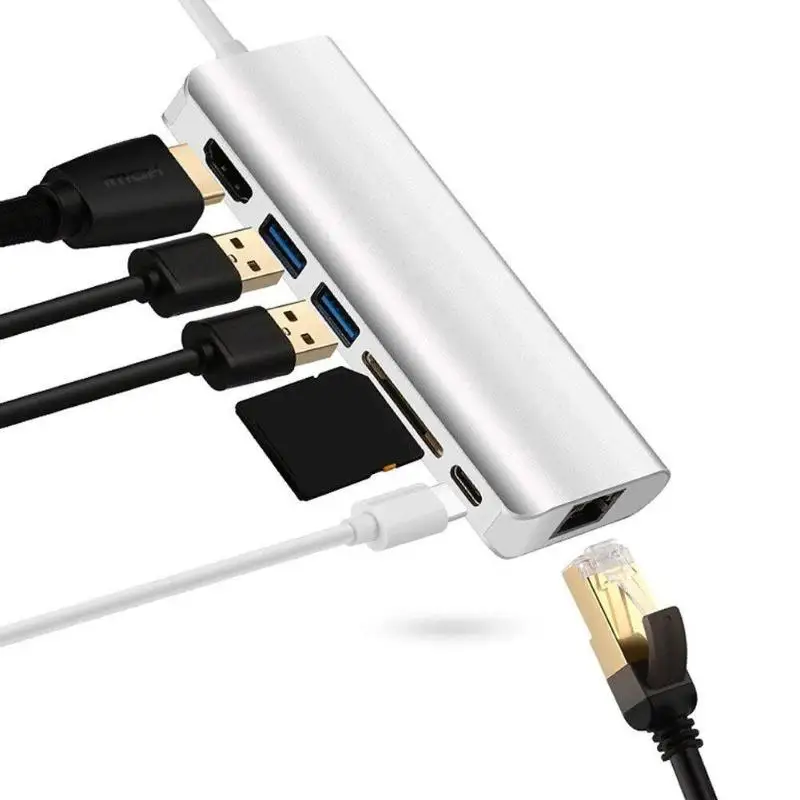 USB C концентратор тип-c к USB 3,0 HDMI 4 K/SD/TF кард-ридер/PD зарядка аудио/RJ45 адаптер для MacBook Pro Тип C Usb разветвитель