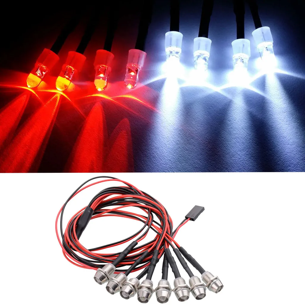 8pcs 5mm LED Light ,Headlight Kit, for 1/5 ,1/8 ,1/10 ,1/12 ,1/16 ,RC Car Truck Model ,White LED ,Red LED Lights