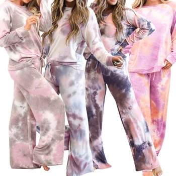 

Two Piece Tie Dye Set Womens Lounge wear Sweat Suits 2020 Autumn Winter Outfits Long Sleeve Sweatpants and Hoodie Sets Female