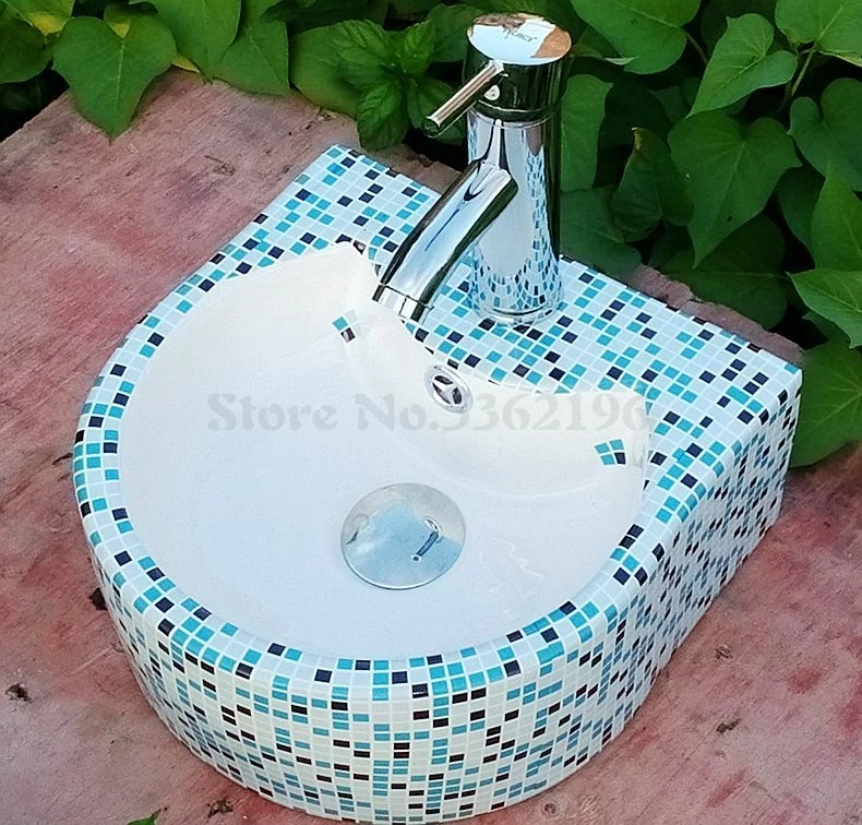 Taiwan Basin One Small Balcony Wash Basin Small Family Ceramic Floor-to-ceiling Wash Basin Bathroom Corner Hanging Basin