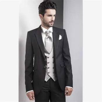 

Black Italy Men Suit With Double Breasted Vest Elegant Best Man Wedding Tuxedos Party Men's Suits 3 Piece (Jacket+Pants+Vest) Co