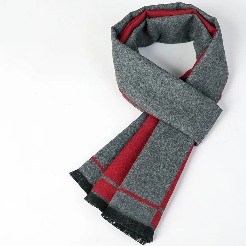 Red gray contrast Шарф мужской зимний тонкий секционный корейский вариант прилива студентов дикий решетчатый воротник подарок на день рождения коробка - Цвет: Red gray contrast