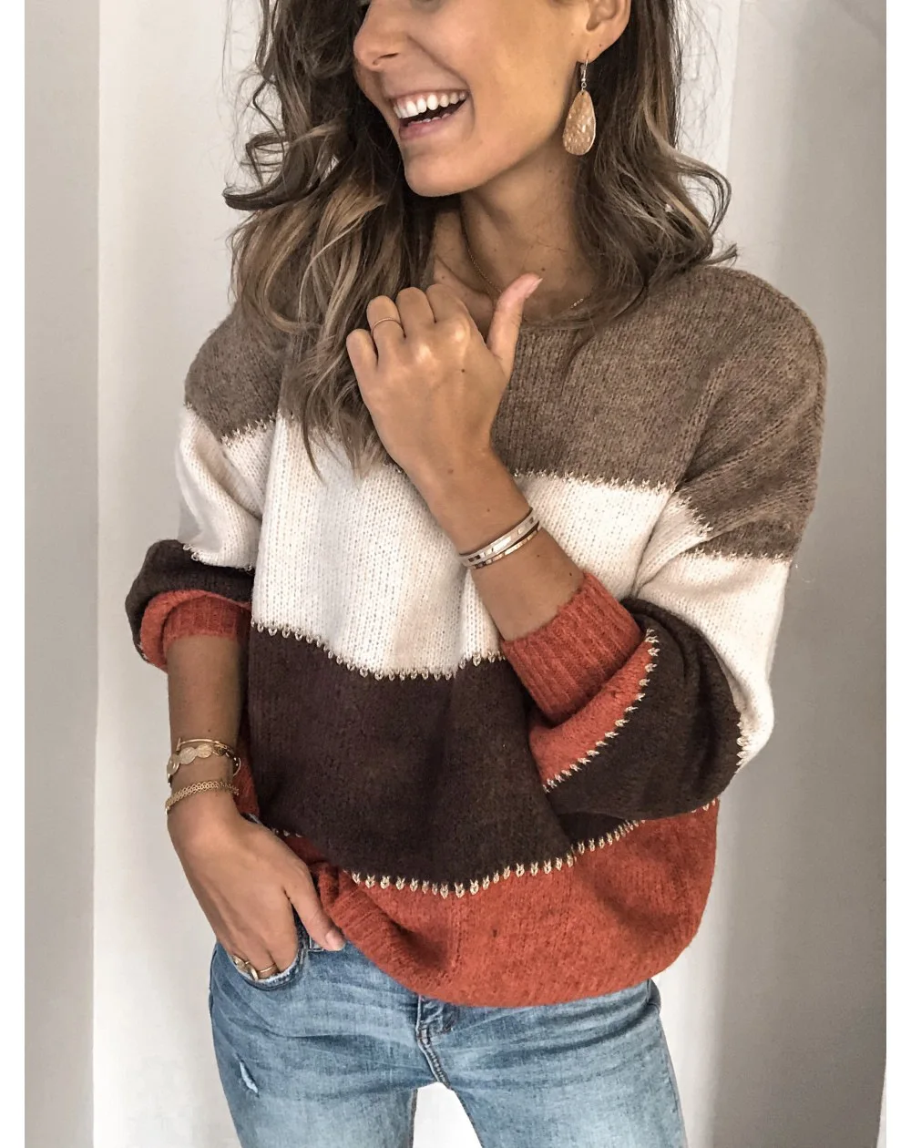Женские свитера размера плюс, свободный осенне-зимний свитер с леопардовой раскраской, Женский пуловер высокого качества, вязаный свитер, джемпер размера d - Цвет: Red-brown
