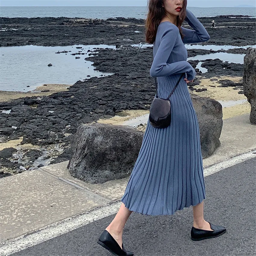 

2019 New Autumn Dress Sexy Women Bodycon O-neck Knitted Dresses Slim Lady Long High Waist Dress Vestidos Winter Bottomings WZ966
