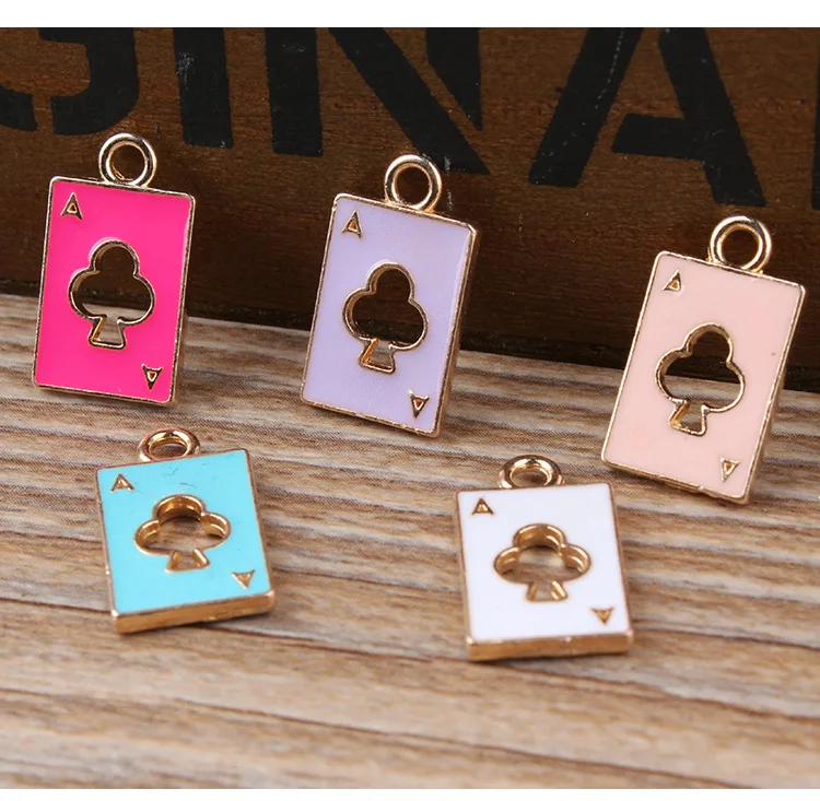 10pcs/lot Drop Oil Hollow Plum A Poker Charm Pendants Alloy Metal Enamel Charms For DIY Jewelry Necklace Making Accessories New  |