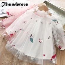 Громовержцы летние модные детские Носки с рисунком платье принцессы для девочек из сетчатой ткани с длинными рукавами и вышивкой для девочек вечерние платье Повседневная одежда для девочек