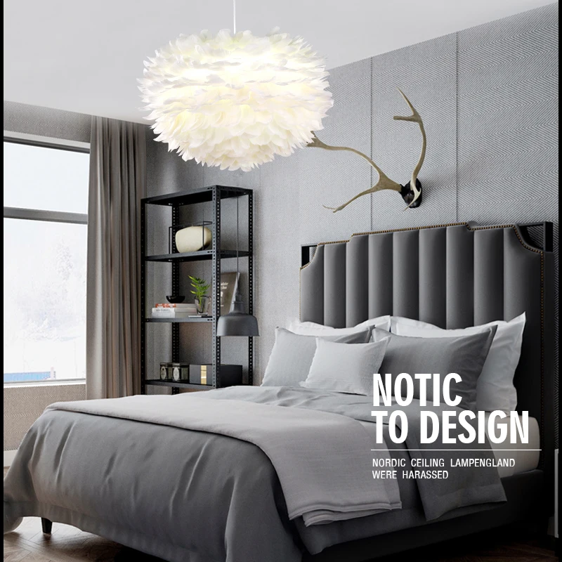 Nordic Design Feather Chandelier Romantic Art Minimalist Decoration Modern Retro Bedroom Bedside Living Room Home