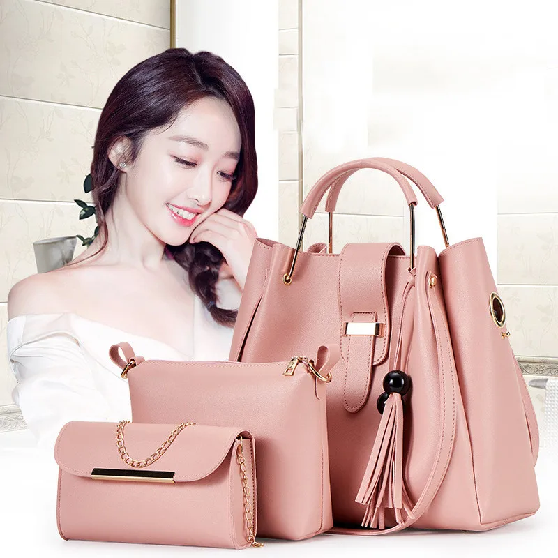 

3pcs/Set Handbags Pu Leather Fashion Designer Handbag Large capacity Shoulder Bag Black Vintage Female Messenger Bag