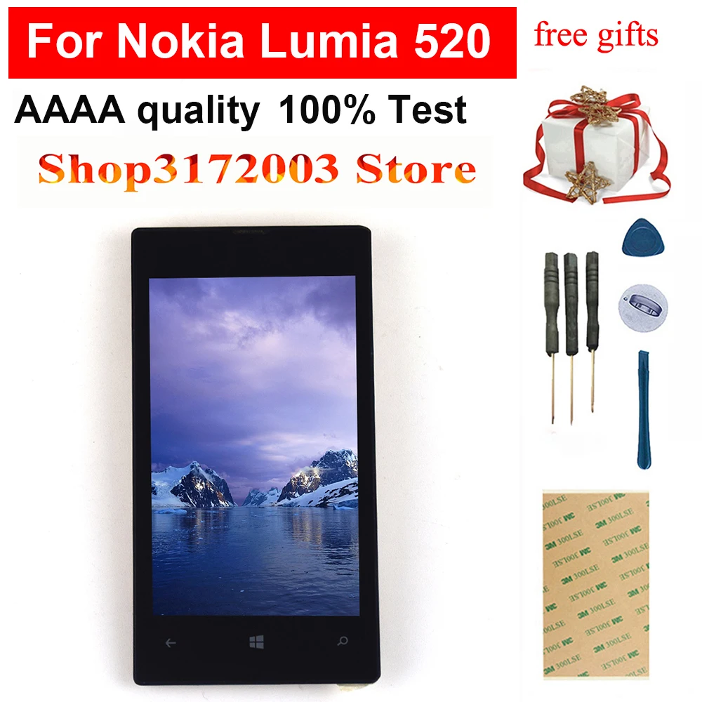 

For Nokia Lumia 520 RM-914 Touch Screen Digitizer Sensor + LCD Display Panel Screen Monitor Assembly Frame