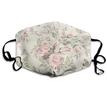 

Face Mask Flower Vintage Floral Bouquet Bud Roses Pink Pattern Polyester Anti Dust Face Mask Washable and Reusable Mask for