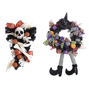 

Halloween Wreath Pumpkin Skeleton Garland Hanging Pendant Halloween Window Door Decorations Wreath