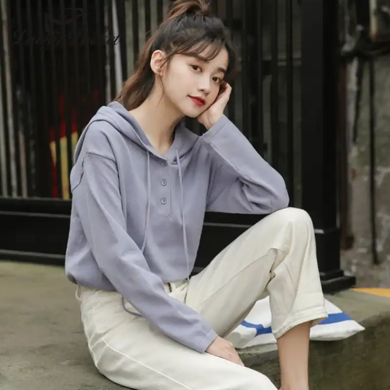 fashion street solid color loose hoodie