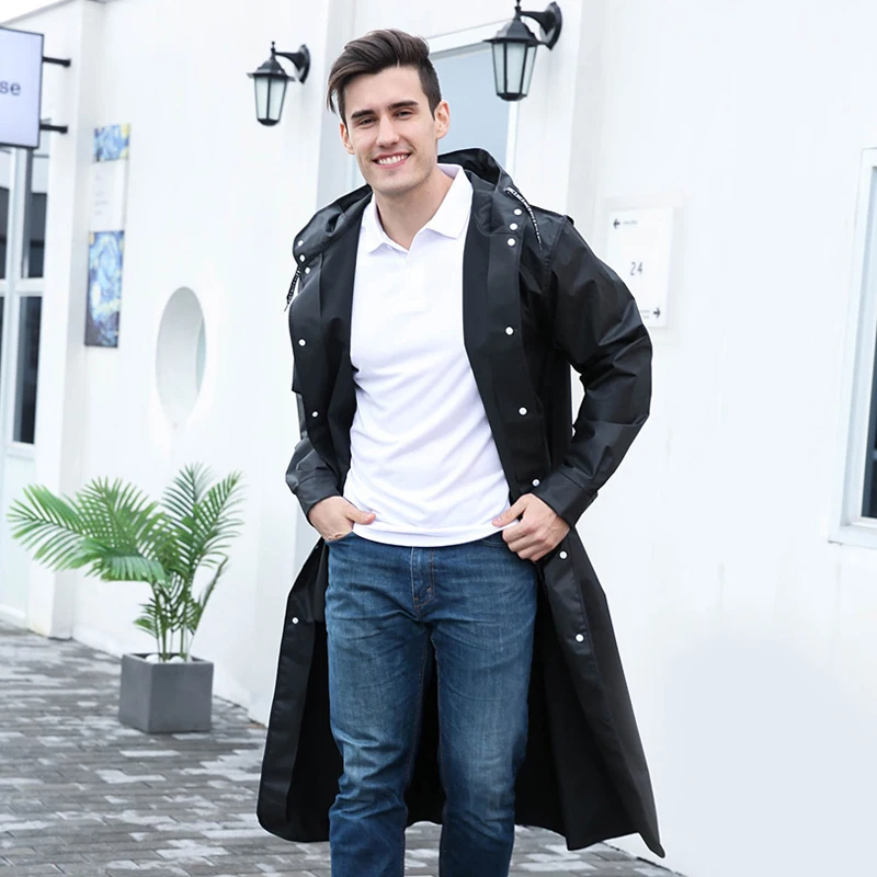 Goede Yuding Zwarte Mode Lange Mannen Regenjas Unisex Volwassen Waterdichte Poncho Tour Plastic Regen Jas Met Brief Afdrukken Trekkoord