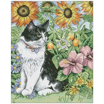 

Cat and sunflower garden patterns Counted Cross Stitch 11CT 14CT 18CT DIY Cross Stitch Kit Embroidery Needlework Sets home decor