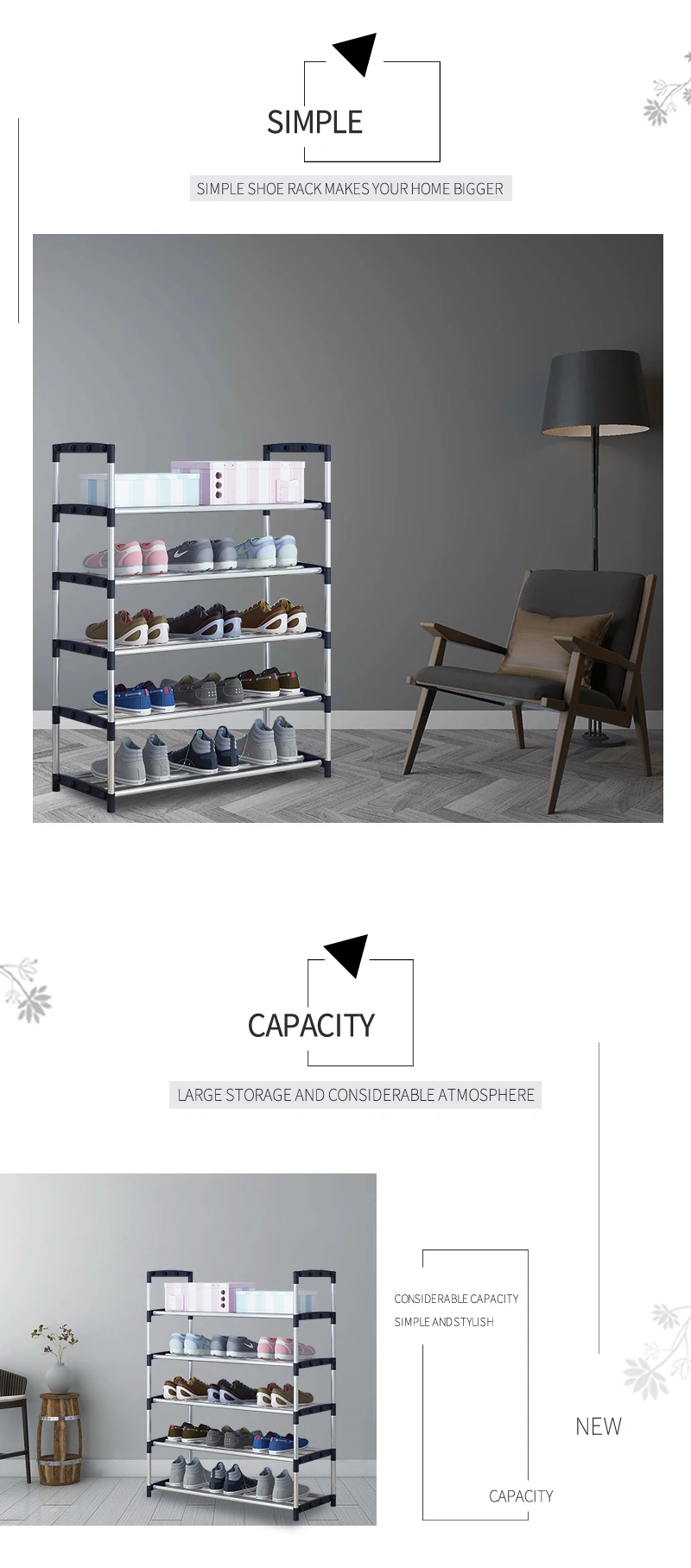 5-Tier Shoes Racks Shelf Large Stackable Shoes Cabinet Shelves Holds Shelf for Shoe Book Home Storage Shoes Organizer