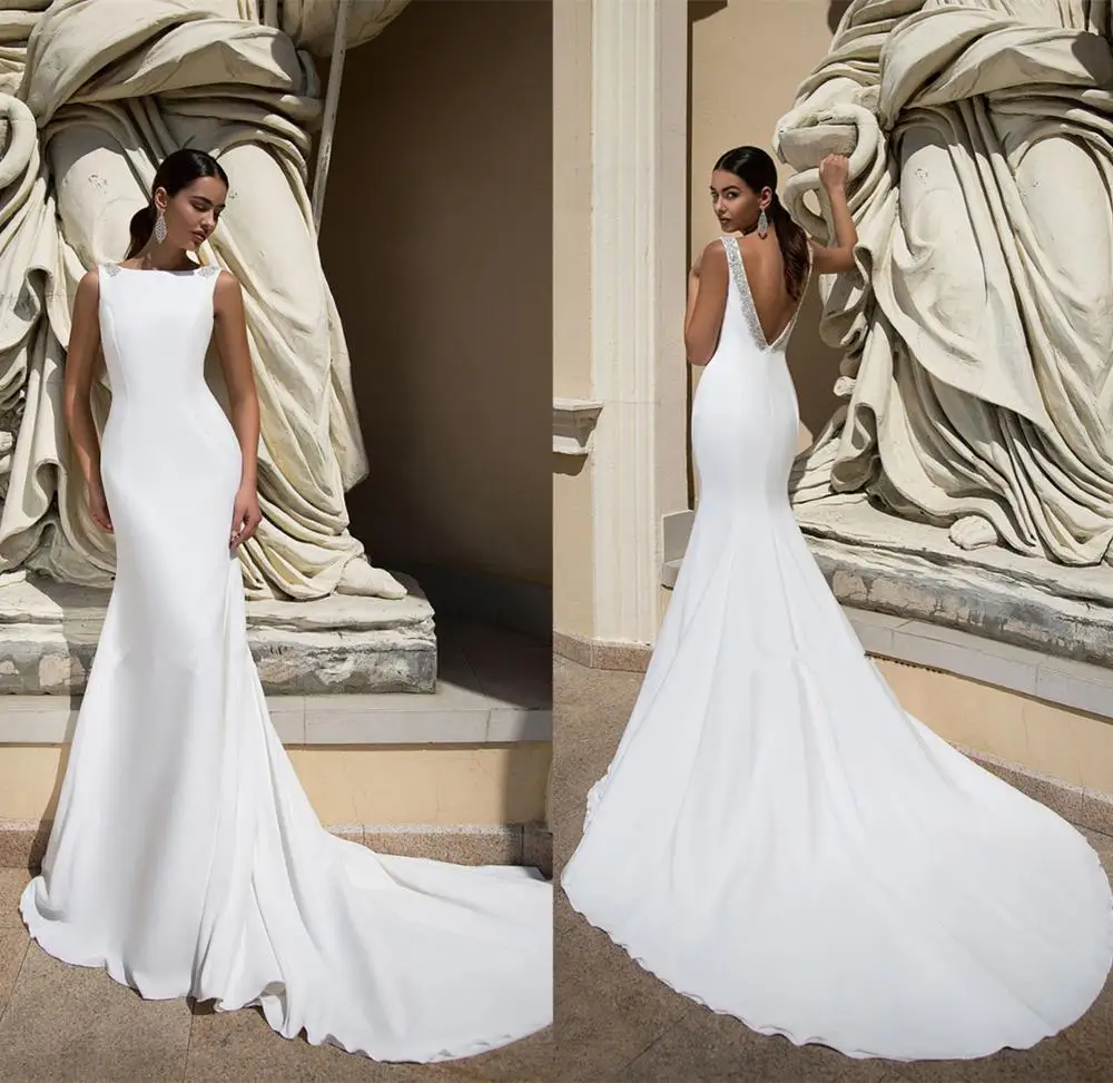 Vestido De Novia, белое свадебное платье русалки, сексуальные подвенечные Свадебные платья с открытой спиной, простое мягкое свадебное платье невесты